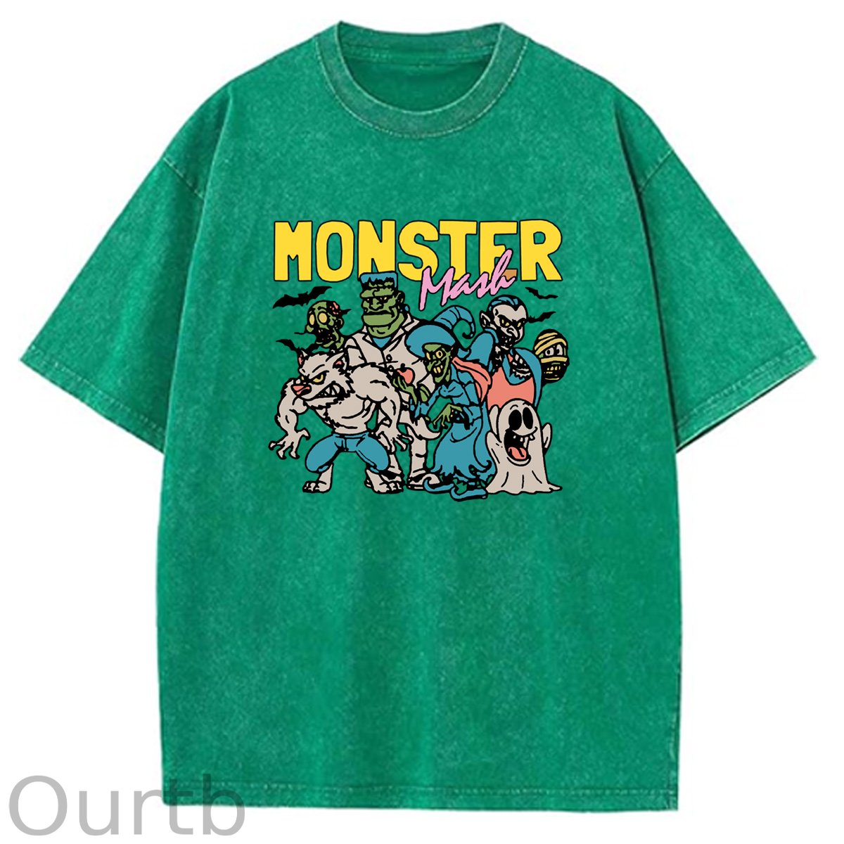 Monster Washed And Distressed Pattern Crew Neck T-Shirt