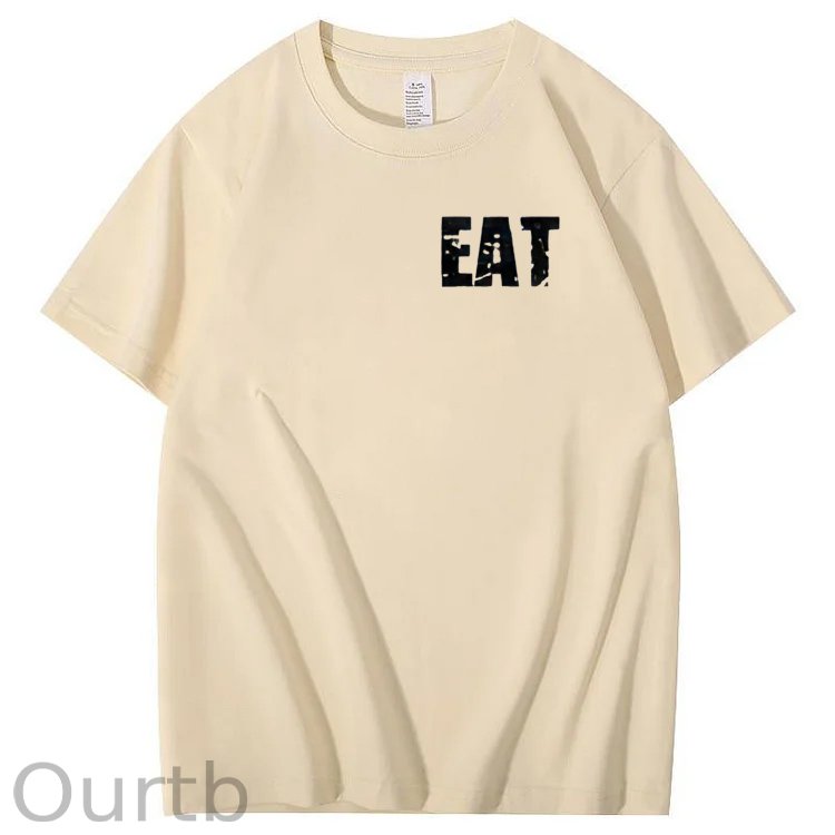 Eat Healthy Pattern Print 100%Cotton T-Shirt