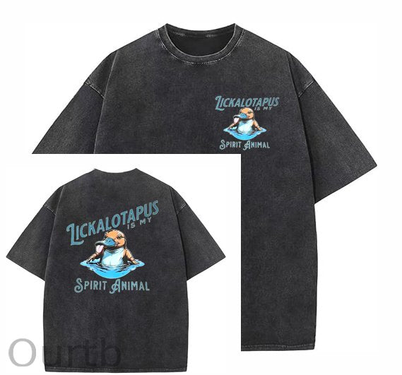 Spirit Animal Washed And Distressed Craft Pint Pattern Crew Neck T-Shirt