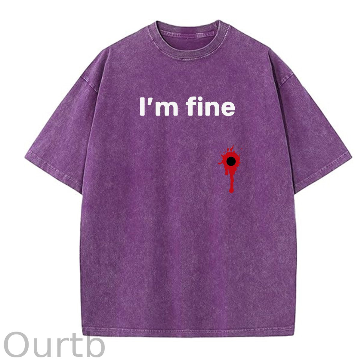 I'm Fine Pattern Washing And Aging Process Crew Neck T-Shirt