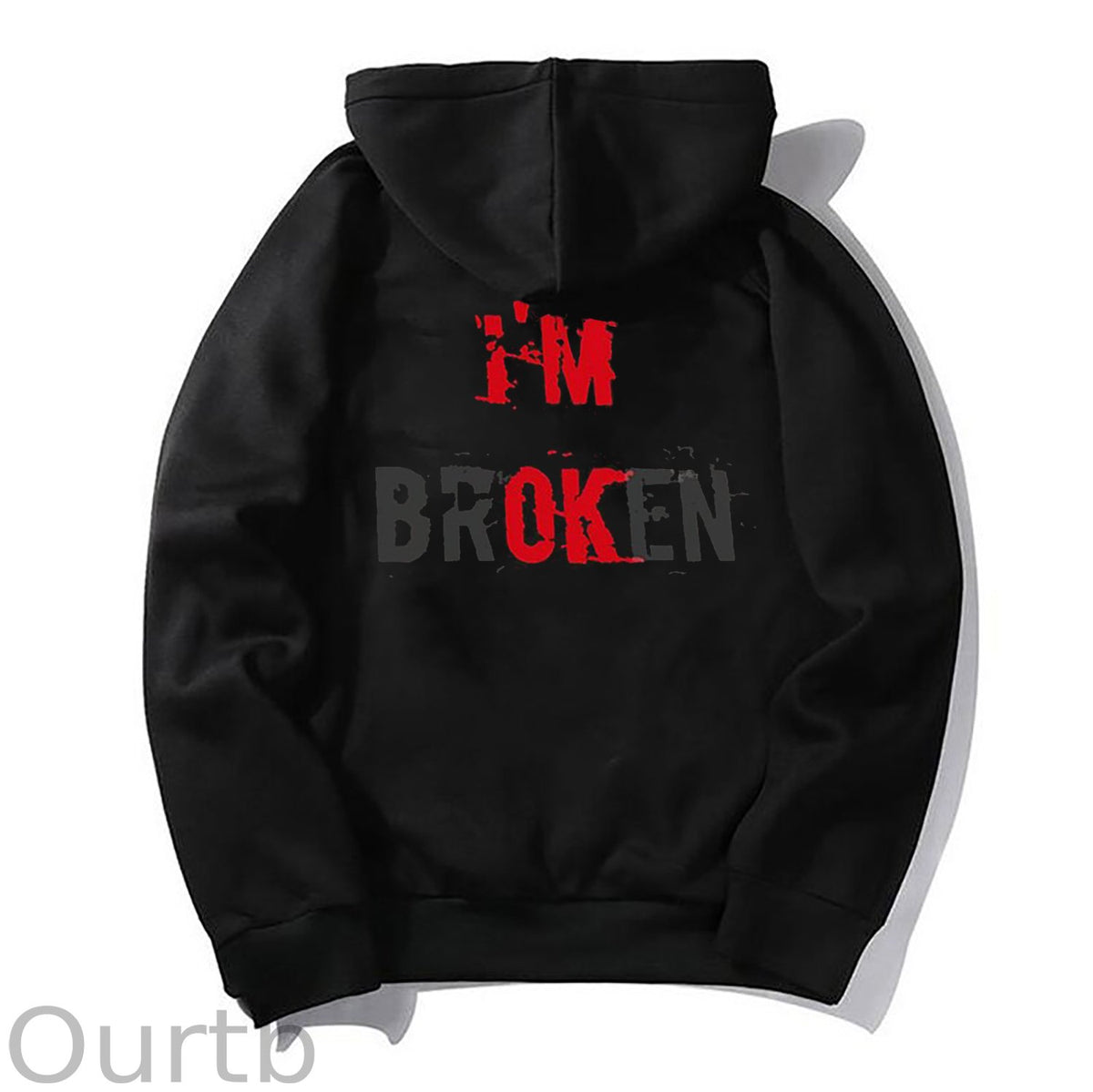 I’M BROKEN Letter Graphic Casual Black Print Hoodie