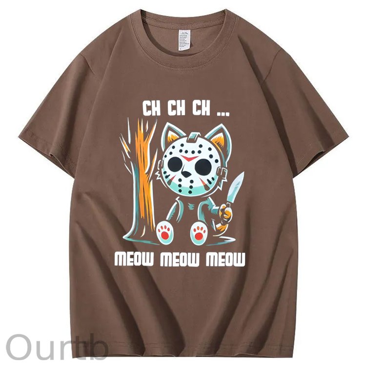 Halloween Funny Cat Lovers Ch Ch Ch Pattern 100% Cotton T-Shirt