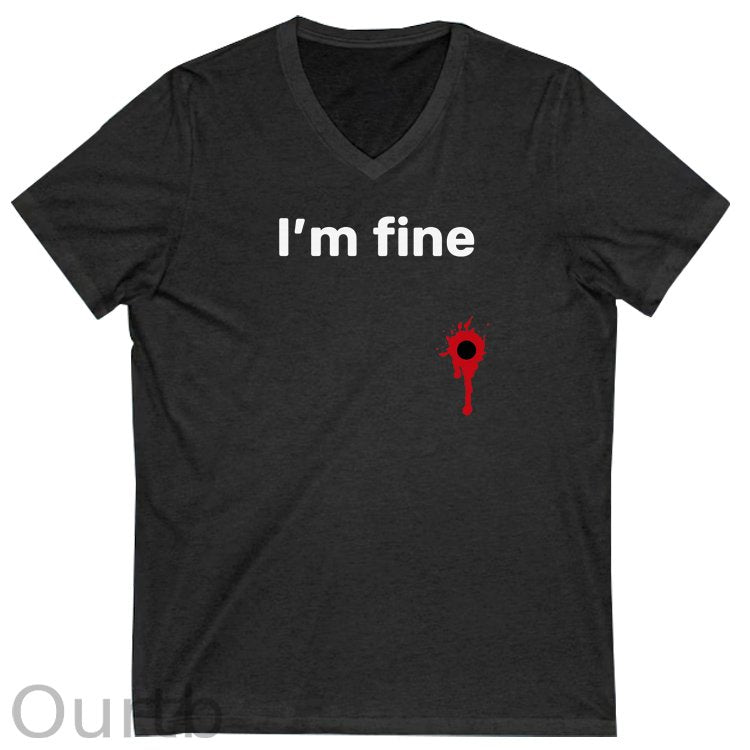 I'm Fine Pattern Print 100%Cotton V Neck T-Shirt