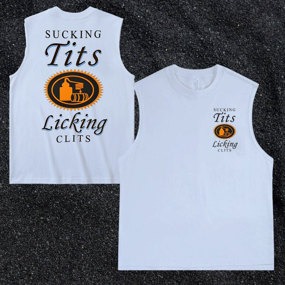Sucking Tits Licking Clits Pattern Print Vest