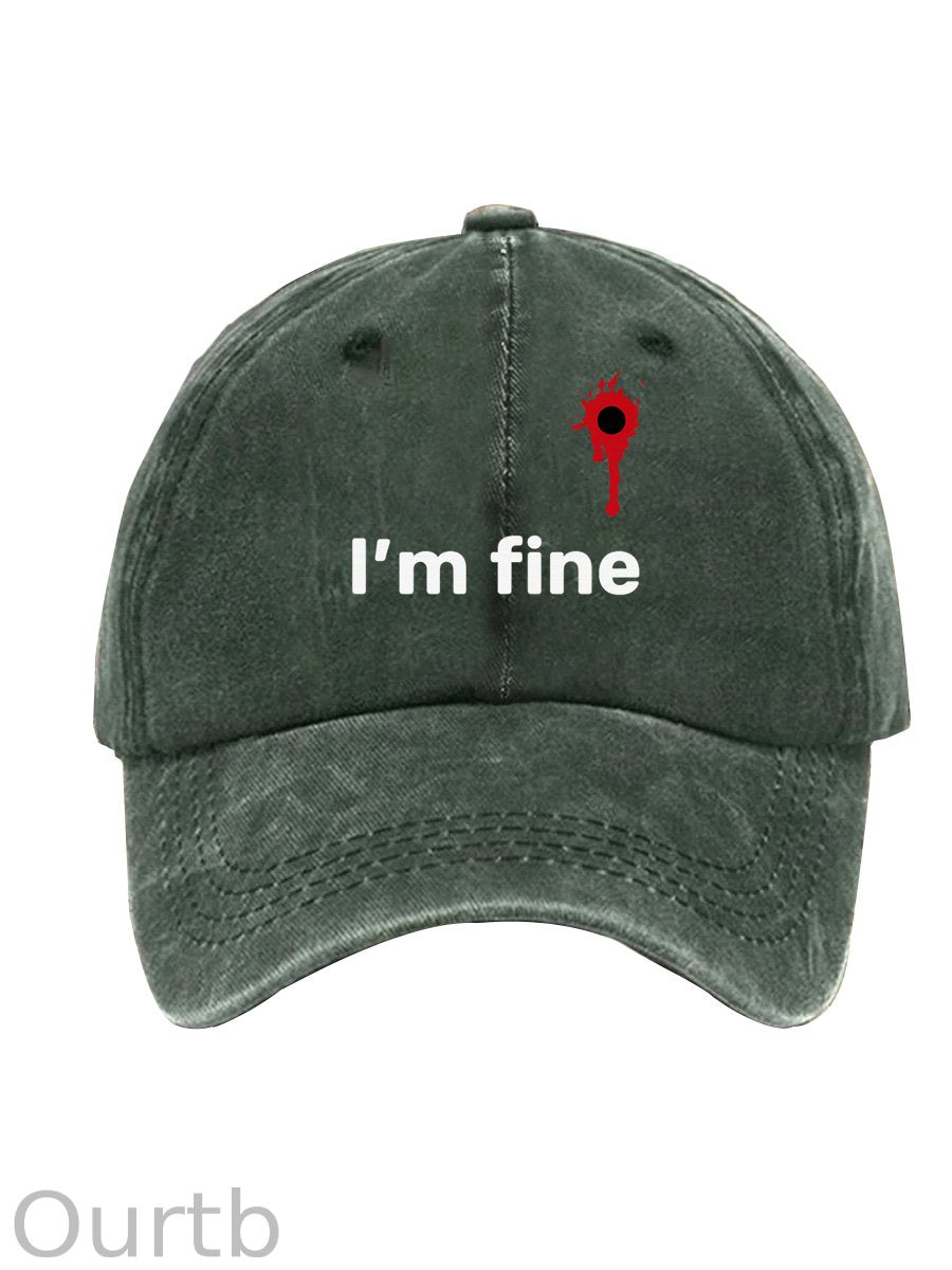 I'm Fine Pattern Washed And Distressed Hats