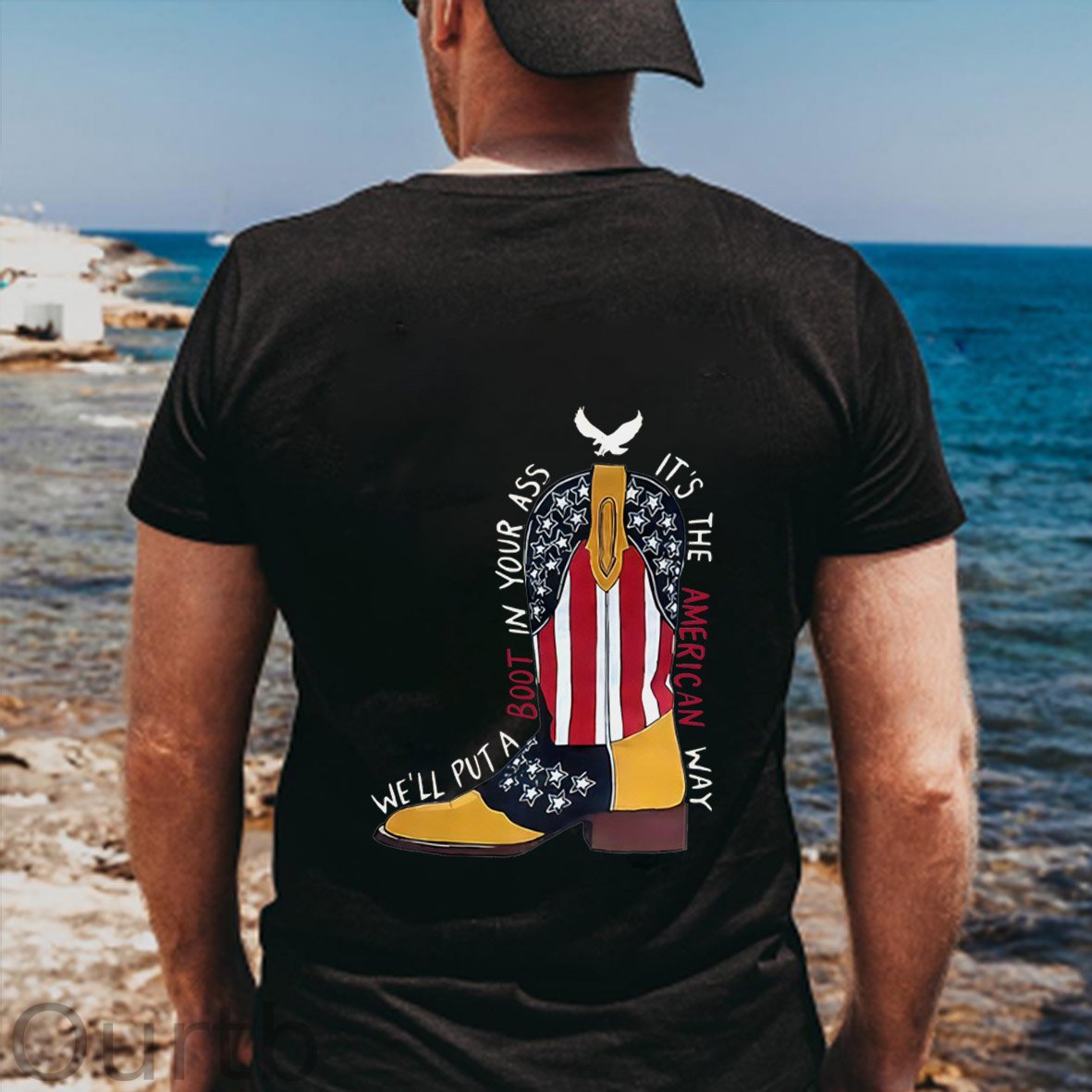 Red White And Blue Pattern Print 100%Cotton T-Shirt