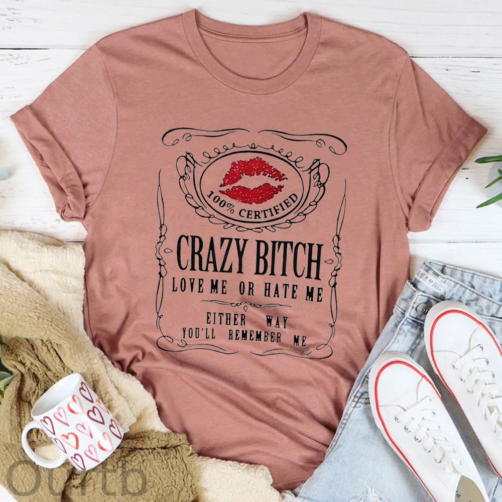 Crazy Bitches Pattern Round-Neck T-Shirt