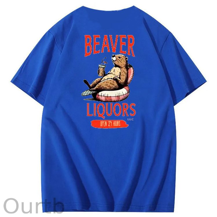 Beaver Pattern Print Crew Neck T-Shirt