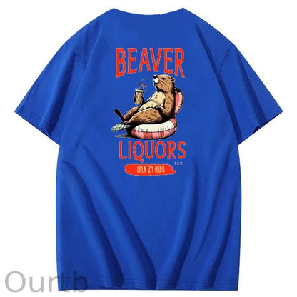 Beaver Pattern Print Crew Neck T-Shirt