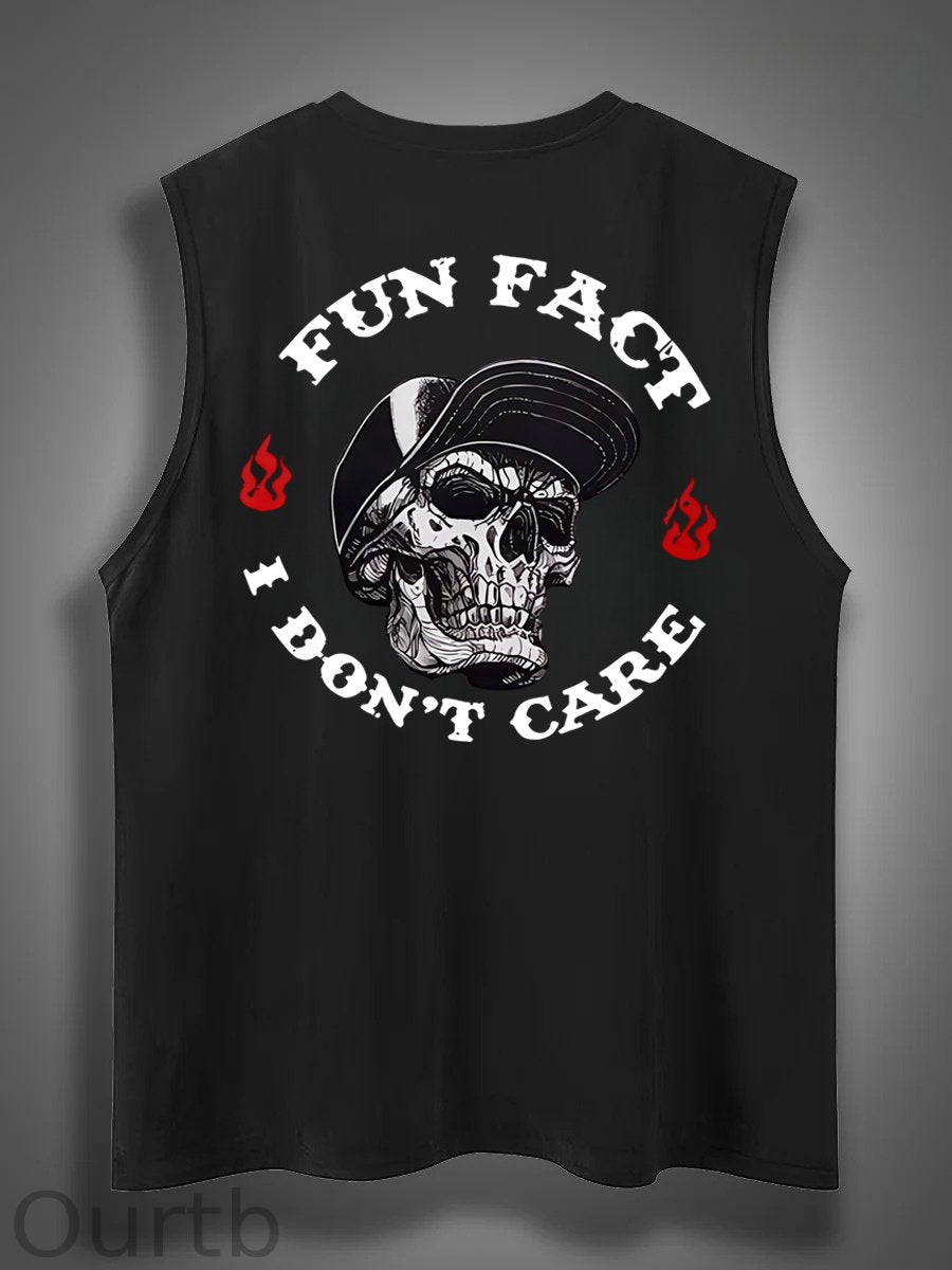 Fun Fact I Don't Care Print Cotton Sleeveless Tank Tops