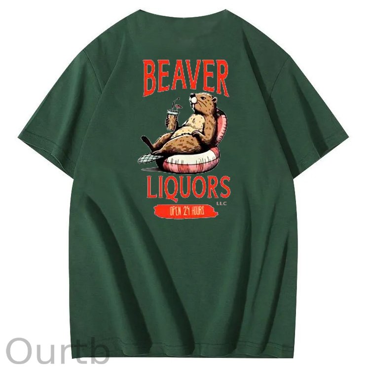 Beaver Pattern Print Crew Neck T-Shirt