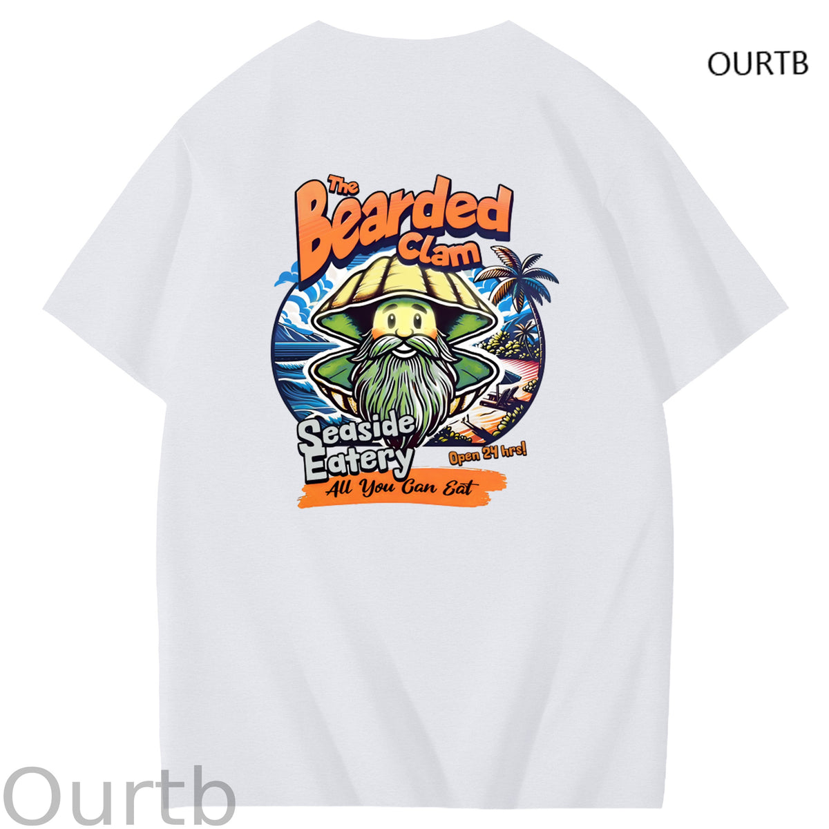 Bearded Calm Seaside Eatery Art Pattern Print T-Shirt
