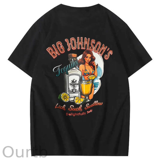 Big Johnson's Fequila Art Pattern Print T-Shirt