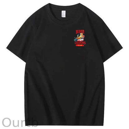 Beaver Pattern Print Crew Neck T-Shirt