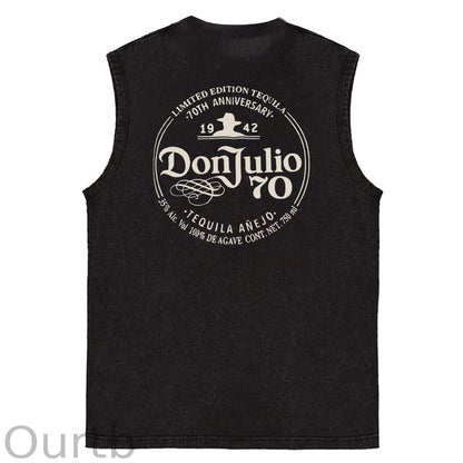 70th Anniversary Pattern Sleeveless Cotton Washed Printed Loose Vest