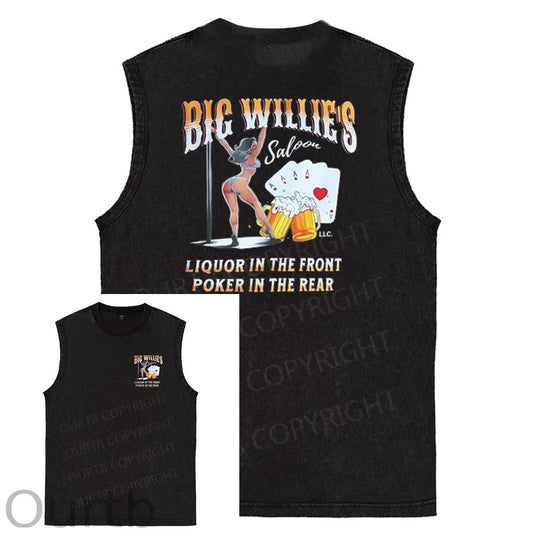 Big Willie's Pattern Print Sleeveless Cotton Washed Printed Loose Vest