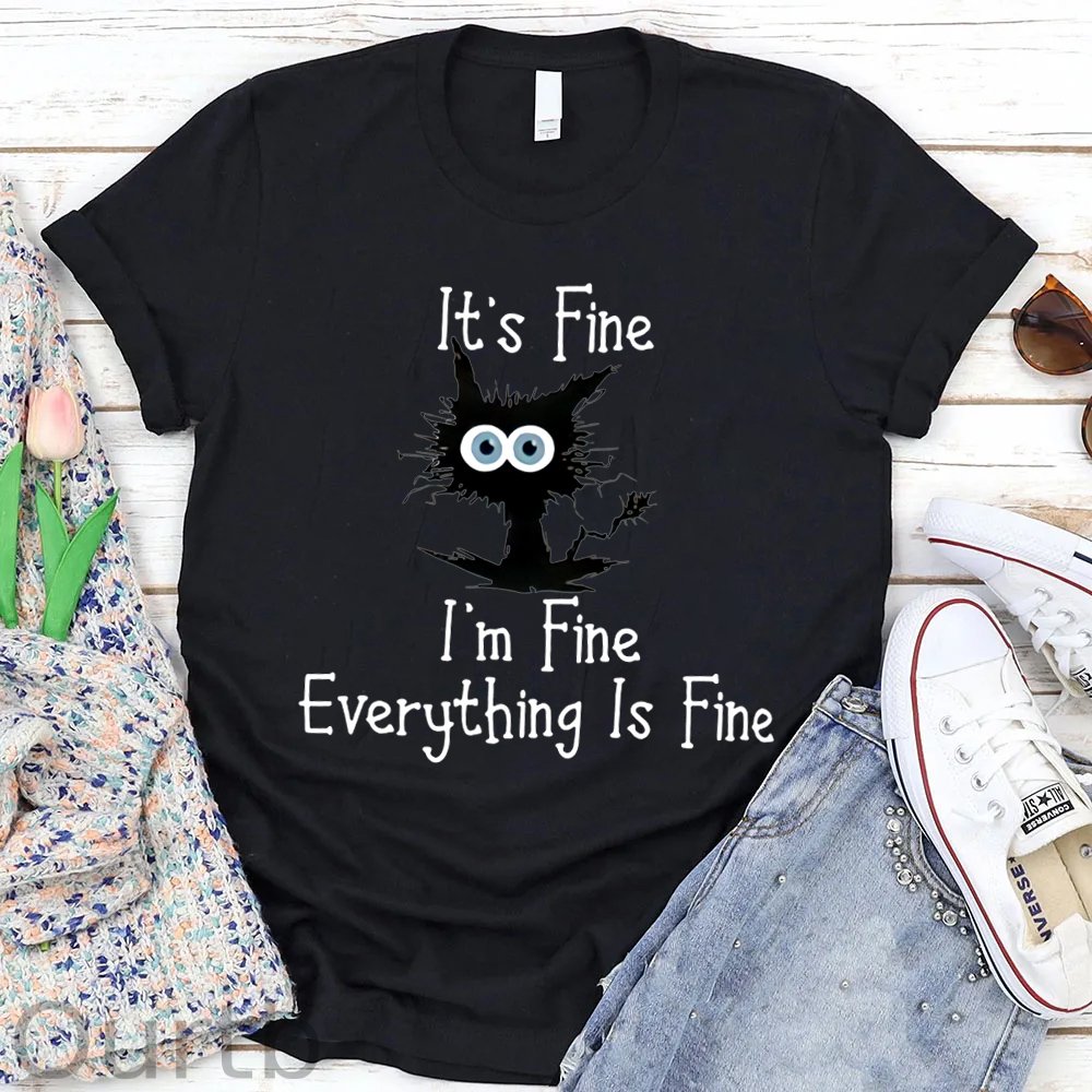 Everything Is Fine Pattern Round-Neck T-Shirt