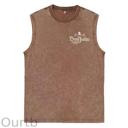 70th Anniversary Pattern Sleeveless Cotton Washed Printed Loose Vest