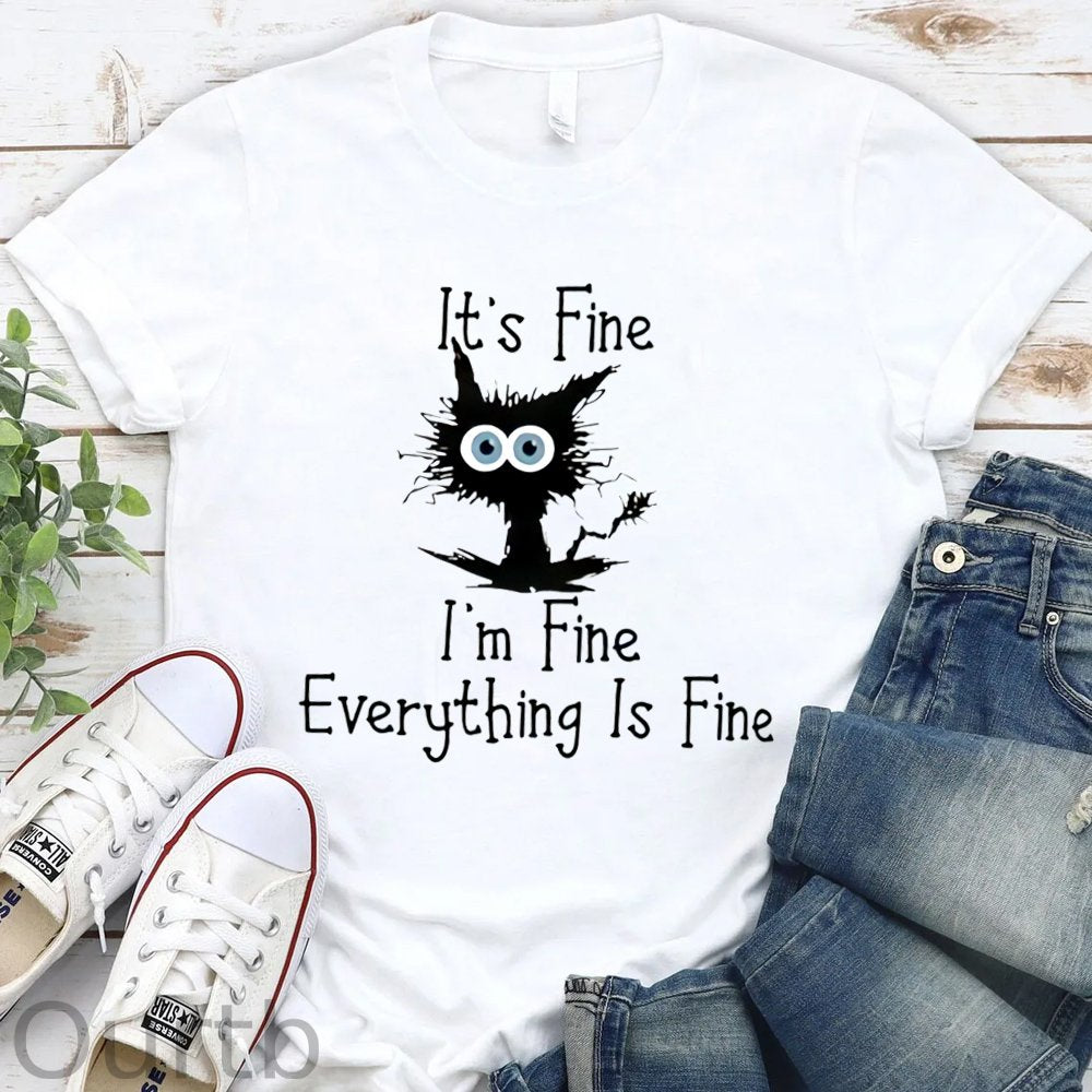 Everything Is Fine Pattern Round-Neck T-Shirt