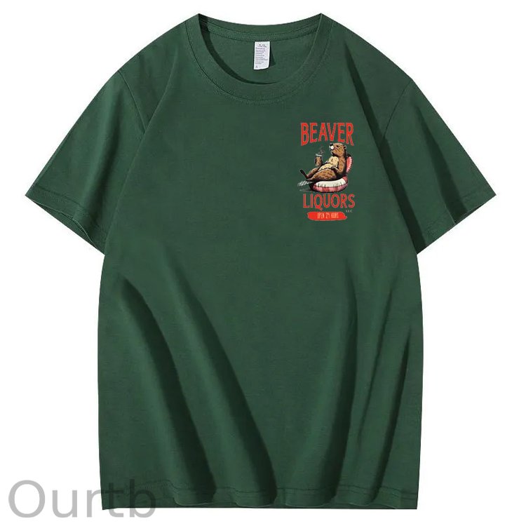 Beaver Pattern Print Crew Neck T-Shirt