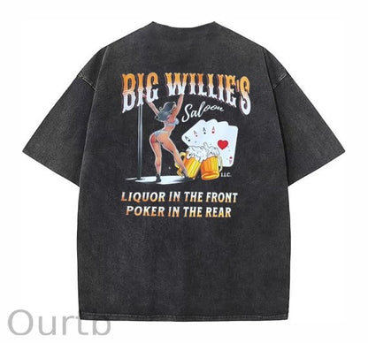 Big Willie's Washed And Distressed Craft Pint Pattern Crew Neck T-Shirt