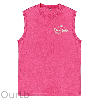 70th Anniversary Pattern Sleeveless Cotton Washed Printed Loose Vest