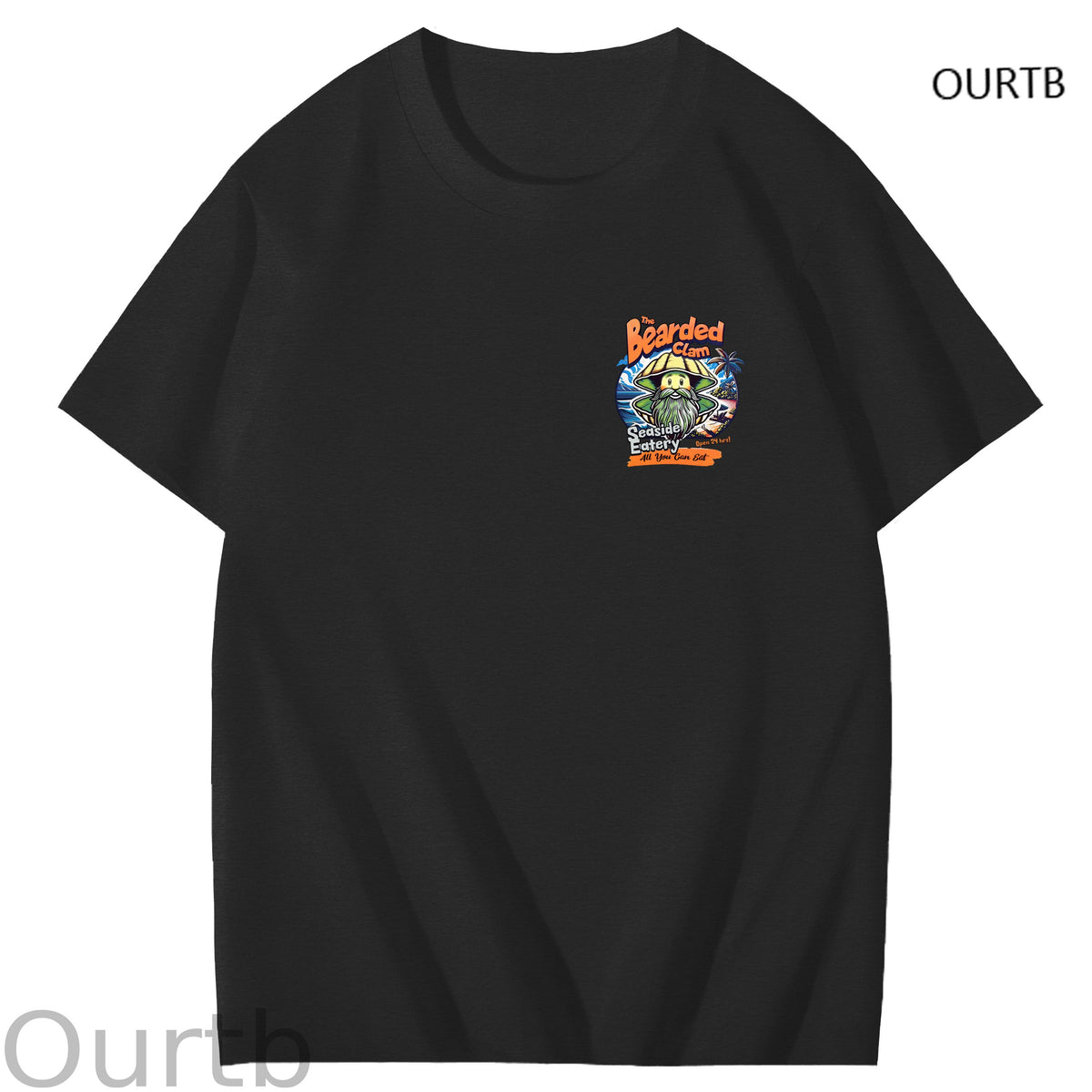 Bearded Calm Seaside Eatery Art Pattern Print T-Shirt