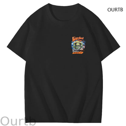Bearded Calm Seaside Eatery Art Pattern Print T-Shirt