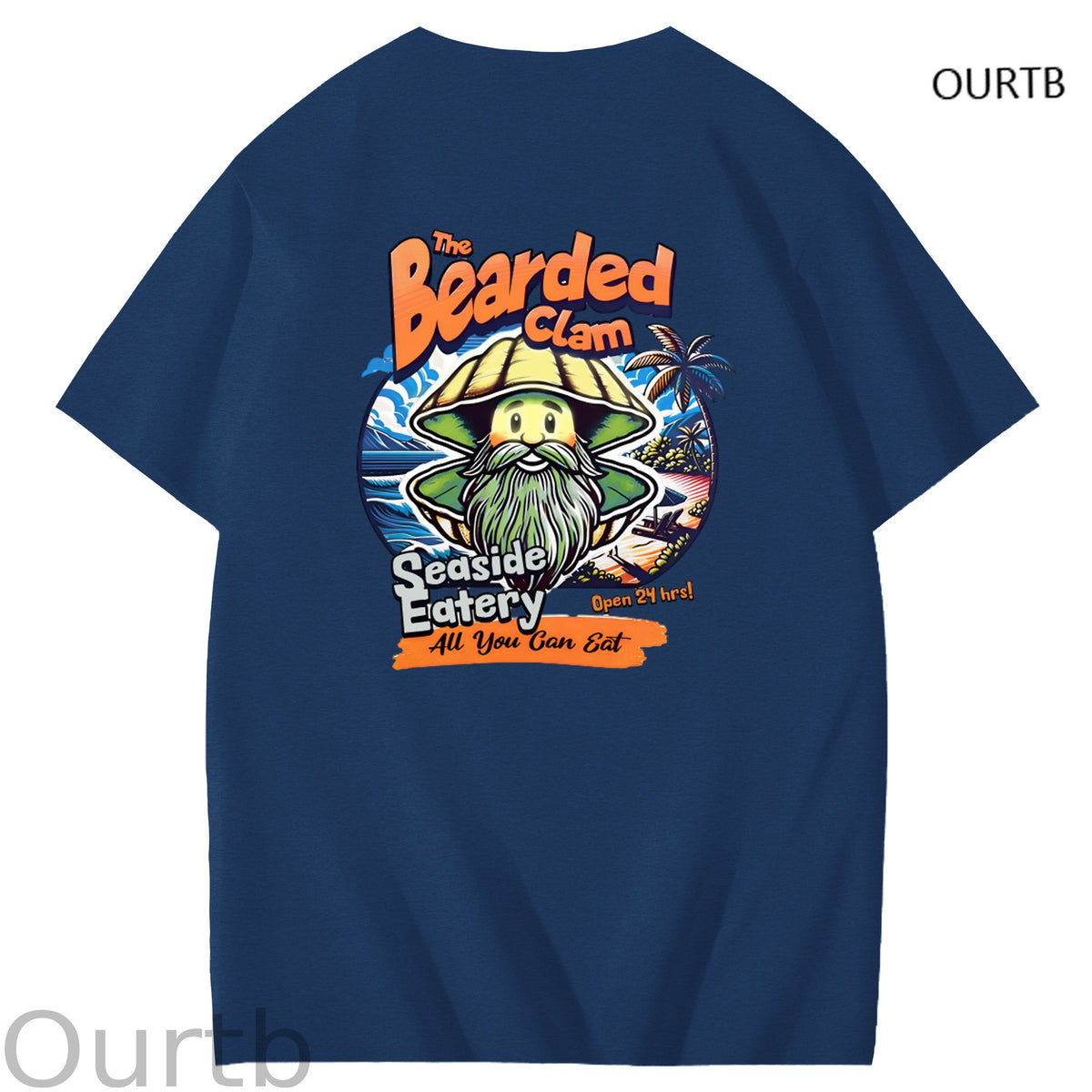 Bearded Calm Seaside Eatery Art Pattern Print T-Shirt