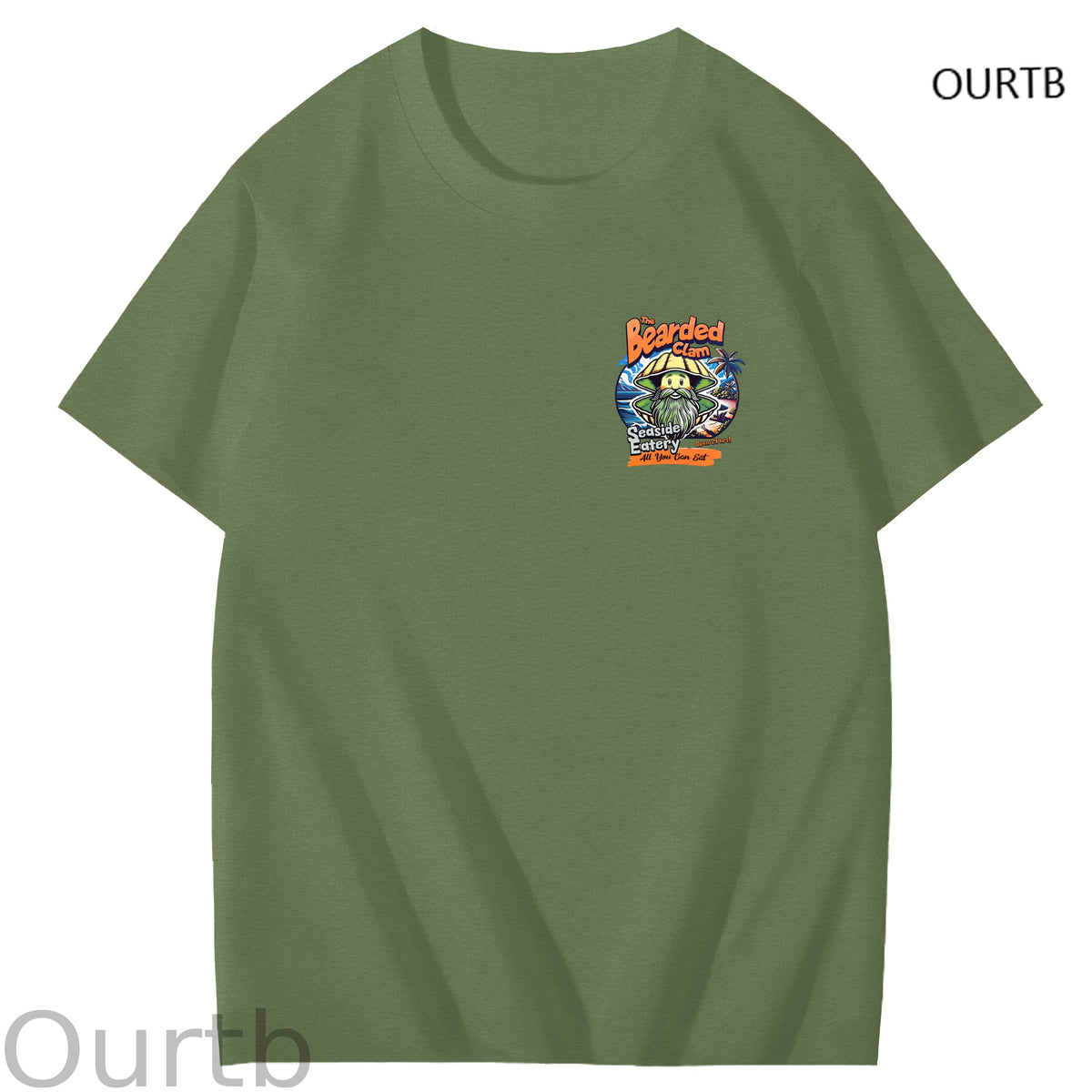 Bearded Calm Seaside Eatery Art Pattern Print T-Shirt