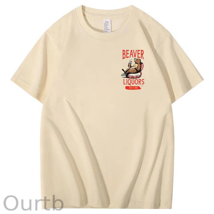 Beaver Pattern Print Crew Neck T-Shirt