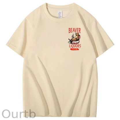 Beaver Pattern Print Crew Neck T-Shirt