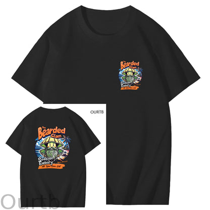 Bearded Calm Seaside Eatery Art Pattern Print T-Shirt