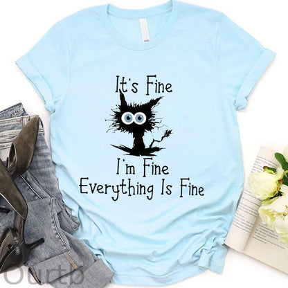 Everything Is Fine Pattern Round-Neck T-Shirt