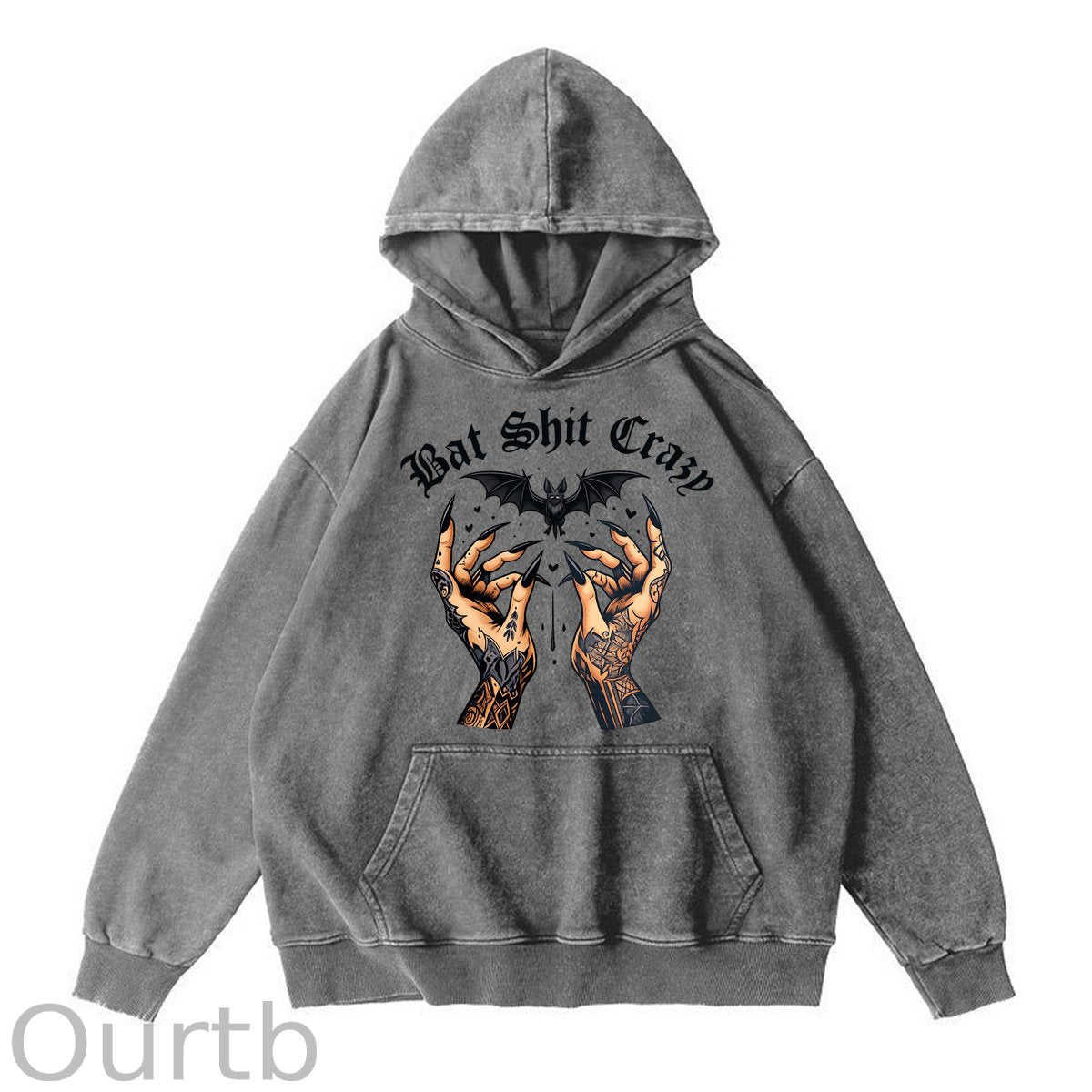 Bat Shit Crazy Pattern Washing And Aging Process 100% 300g Cotton Classic Hoodie