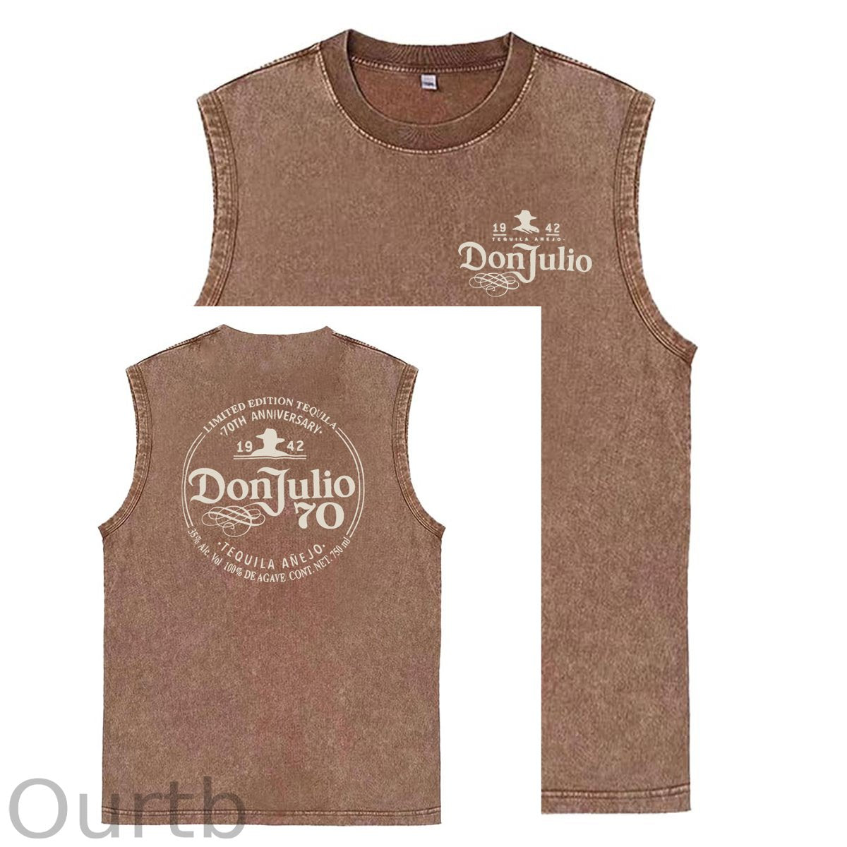 70th Anniversary Pattern Sleeveless Cotton Washed Printed Loose Vest