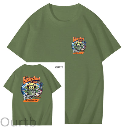 Bearded Calm Seaside Eatery Art Pattern Print T-Shirt