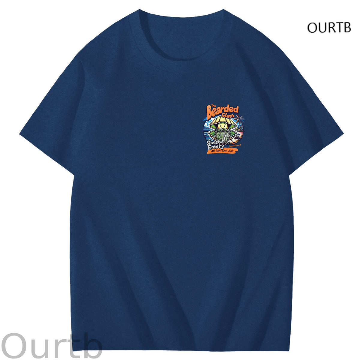 Bearded Calm Seaside Eatery Art Pattern Print T-Shirt
