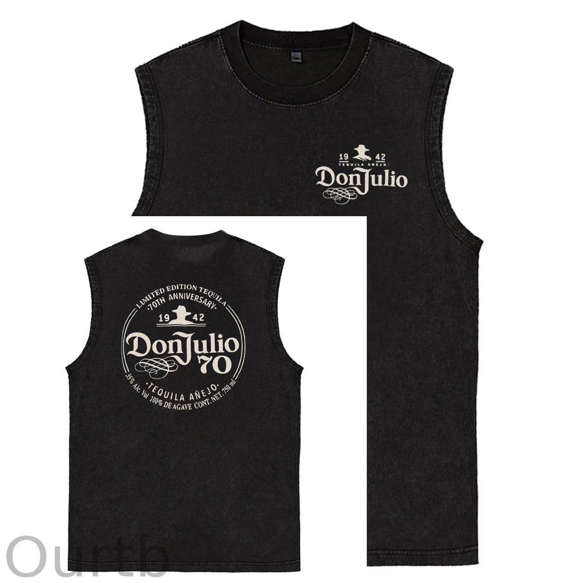 70th Anniversary Pattern Sleeveless Cotton Washed Printed Loose Vest