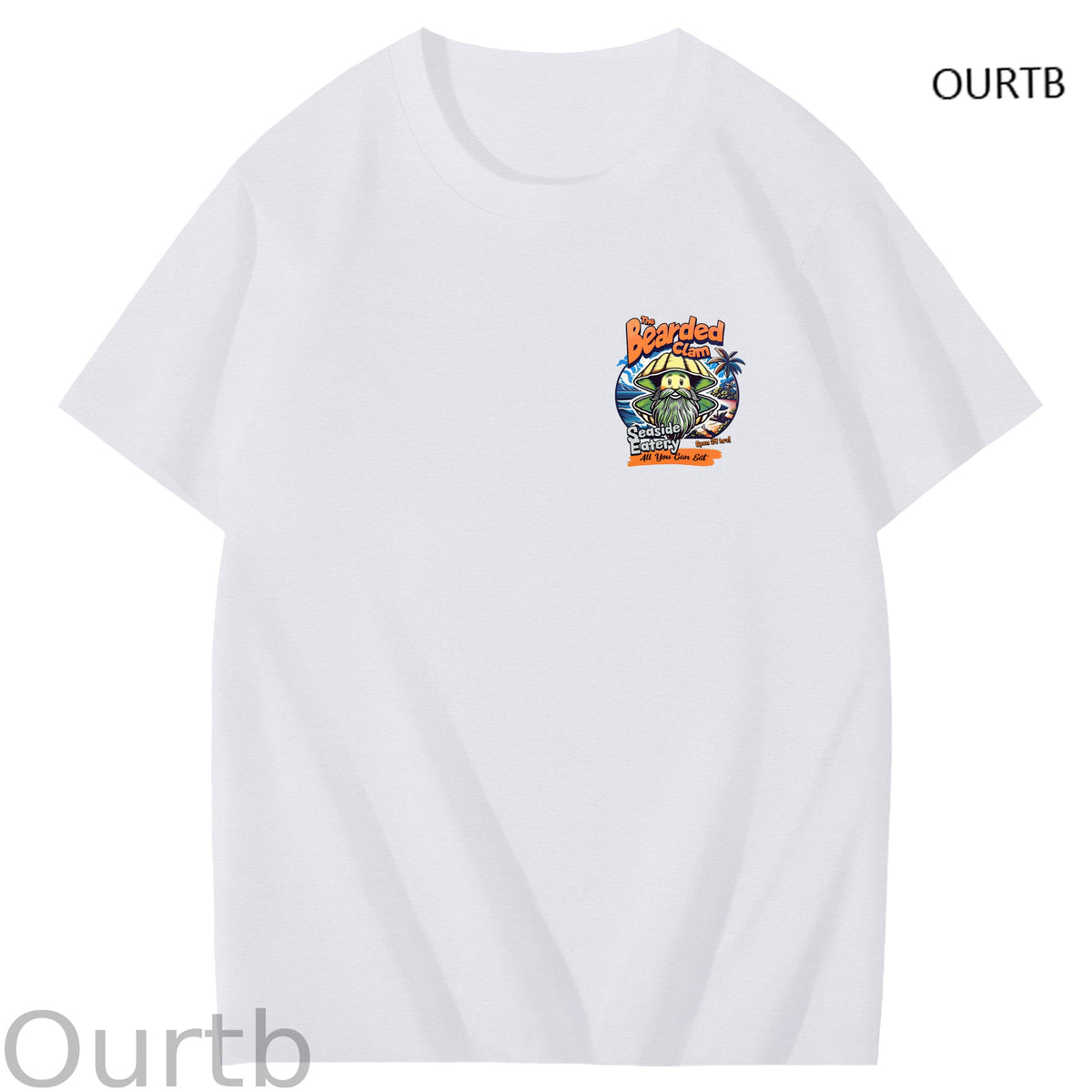Bearded Calm Seaside Eatery Art Pattern Print T-Shirt