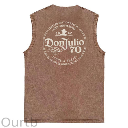 70th Anniversary Pattern Sleeveless Cotton Washed Printed Loose Vest