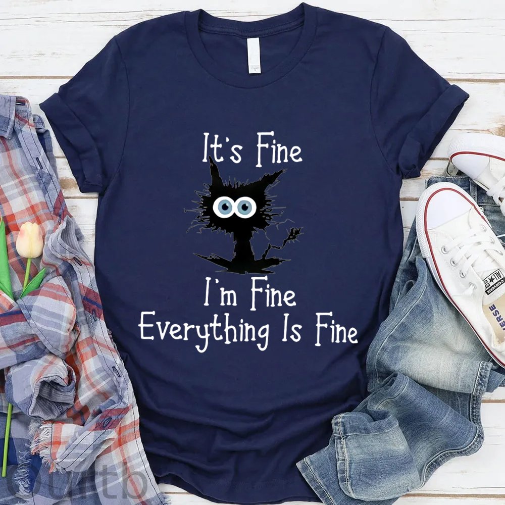 Everything Is Fine Pattern Round-Neck T-Shirt