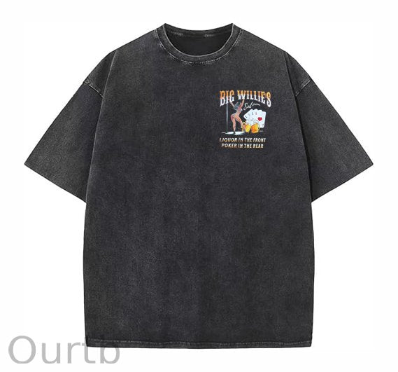 Big Willie's Washed And Distressed Craft Pint Pattern Crew Neck T-Shirt