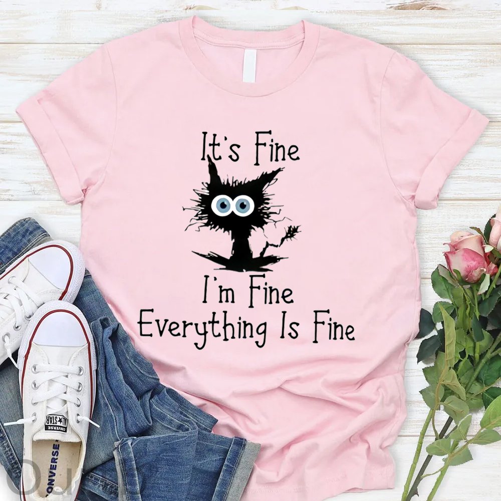 Everything Is Fine Pattern Round-Neck T-Shirt
