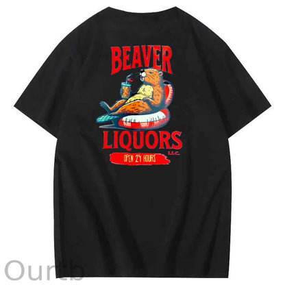Beaver Pattern Print Crew Neck T-Shirt