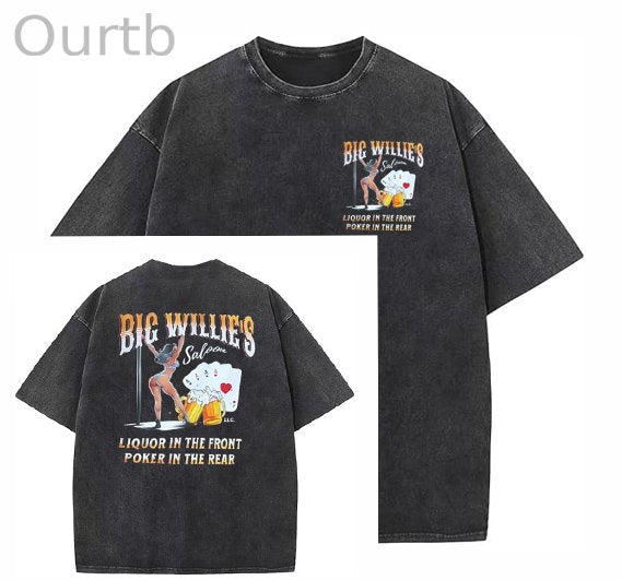 Big Willie's Washed And Distressed Craft Pint Pattern Crew Neck T-Shirt