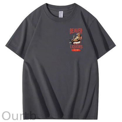 Beaver Pattern Print Crew Neck T-Shirt