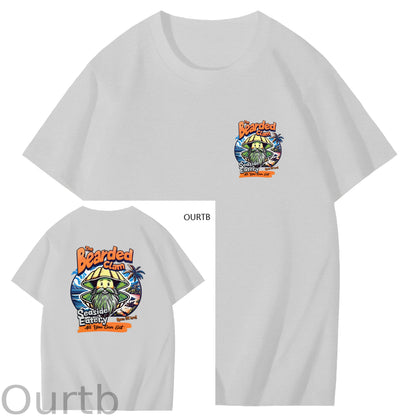 Bearded Calm Seaside Eatery Art Pattern Print T-Shirt