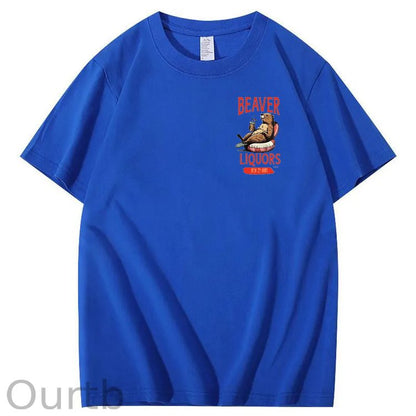 Beaver Pattern Print Crew Neck T-Shirt
