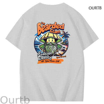 Bearded Calm Seaside Eatery Art Pattern Print T-Shirt